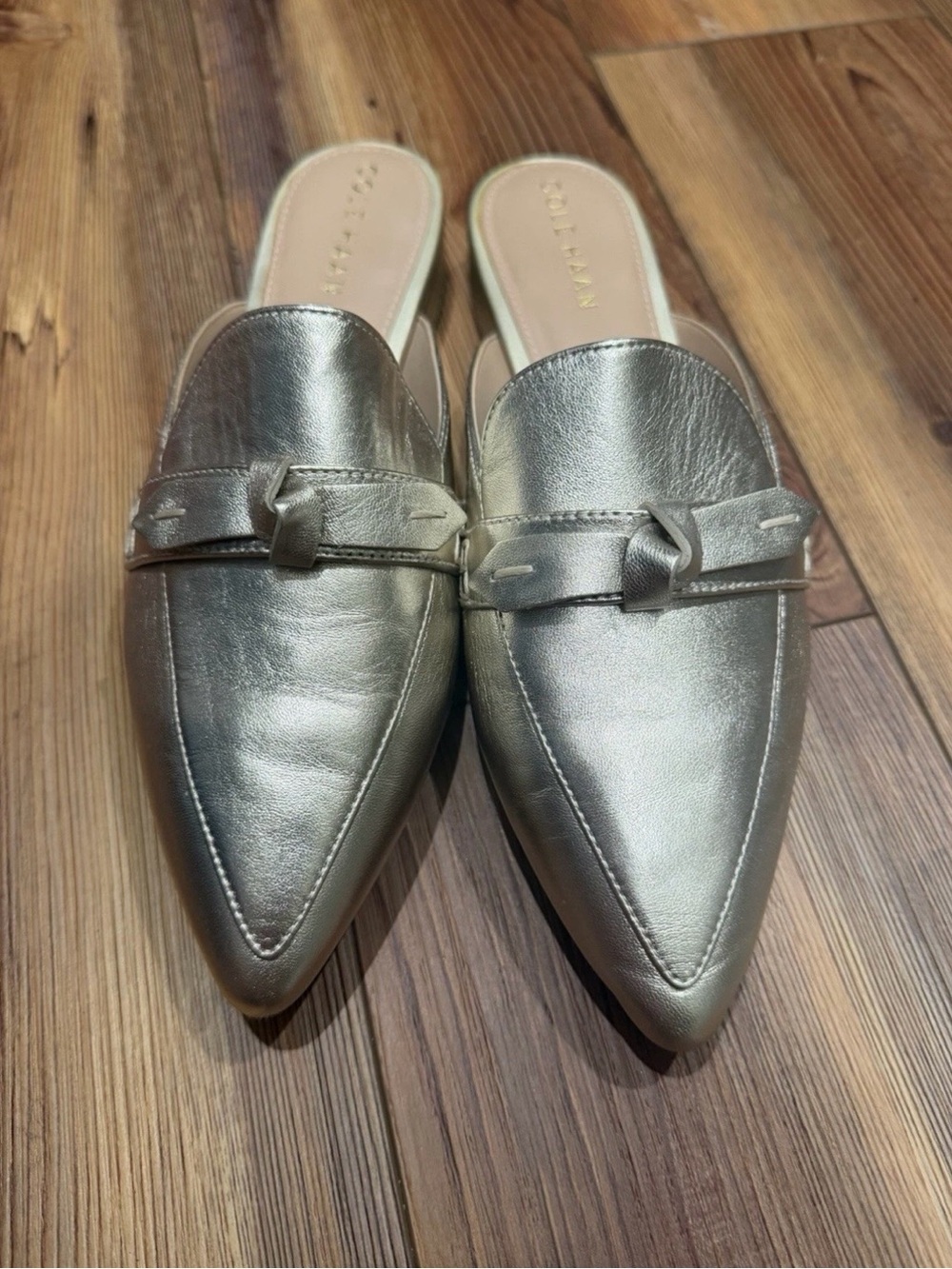 Metallic Silver Pointed Toe Mule Loafers - Cole Haan